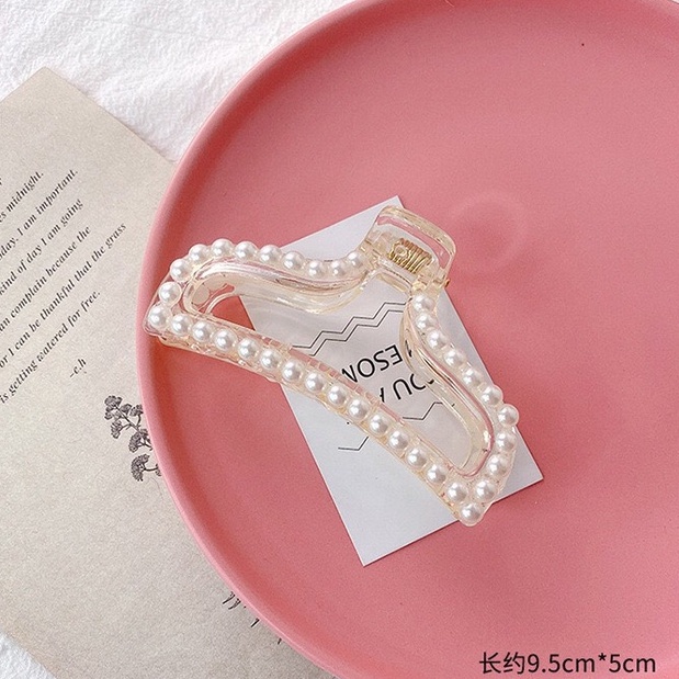 Kẹp tóc càng cua cute trong suốt Hàn Quốc đính hạt trai nhân tạo nhiều kiểu xinh xắn Shinosha KEP001