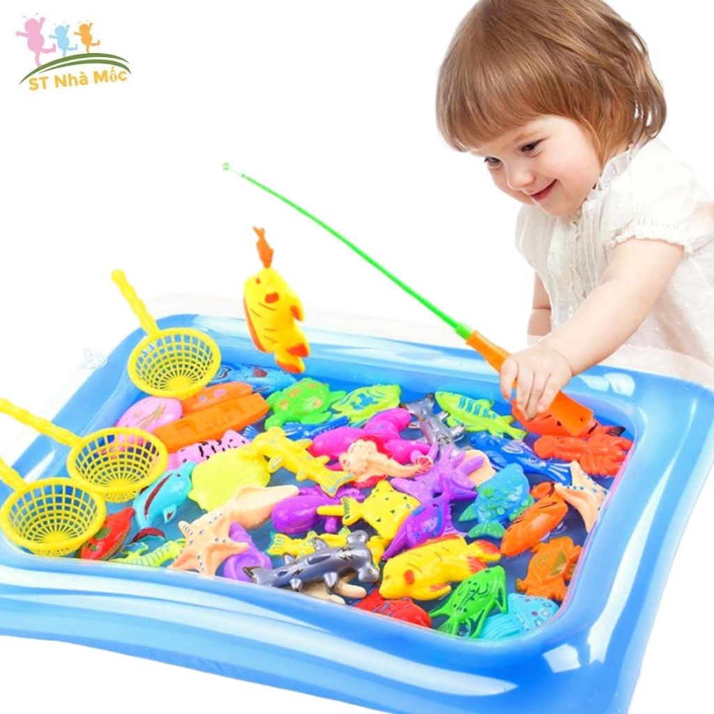 Đồ Chơi Câu Cá Thông Minh - Câu Cá Nam Châm cho bé Tặng Bể Phao kèm 20 sinh vật biển &amp; Rỏ Nhựa - ALOKIDS TB