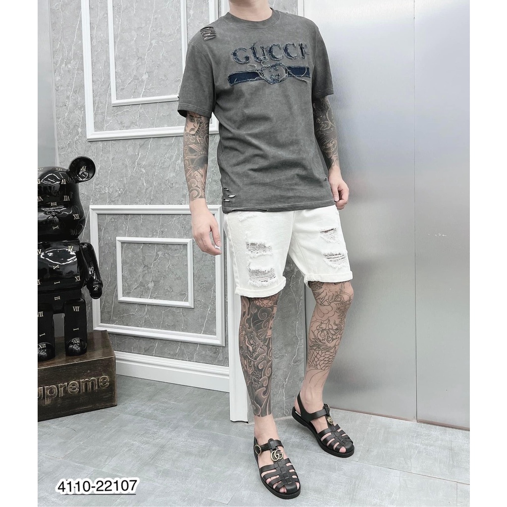 Áo Phông Nam thêu chữ GC rách 100% cotton cao cấp. Áo cộc GC rách chữ thêu vải bò nam nữ hot trend MINH TÂY STORE