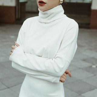Áo len nữ trắng croptop cổ lọ Freesize Tayho Sweater