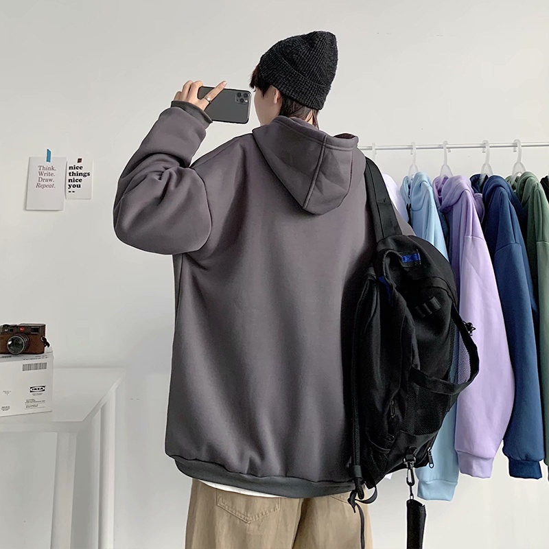 Áo hoodie dáng rộng AOKANG màu sắc đơn giản dễ phối đồ thời trang cho nam