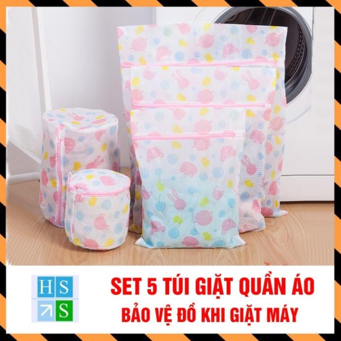 Set 5 Túi lưới giặt đồ tiện lợi - Bao lưới giặt bảo về quần áo, đồ lót, đồ em bé trẻ em dùng giặt máy - HS Shop Thủ Đức