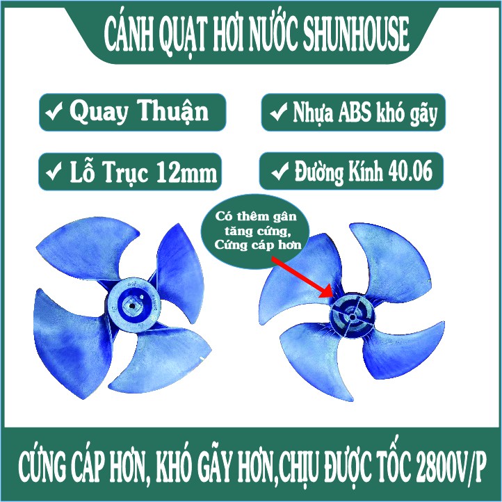 Cánh quạt điều hòa sunhouse có gân tăng cứng, khó gãy, chịu được tốc 2800v/p