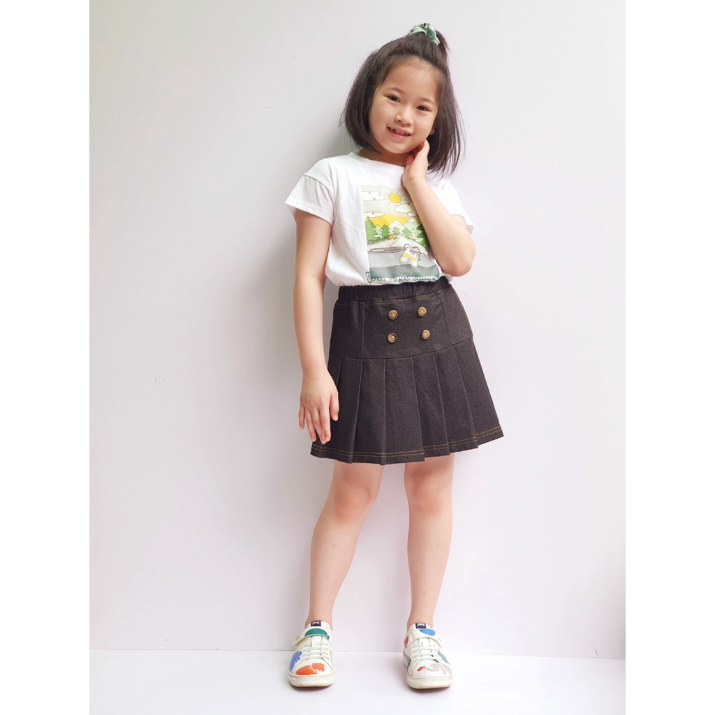 Quần giả váy xếp ly giả jean đen Bee Mon BG size 120 - 160