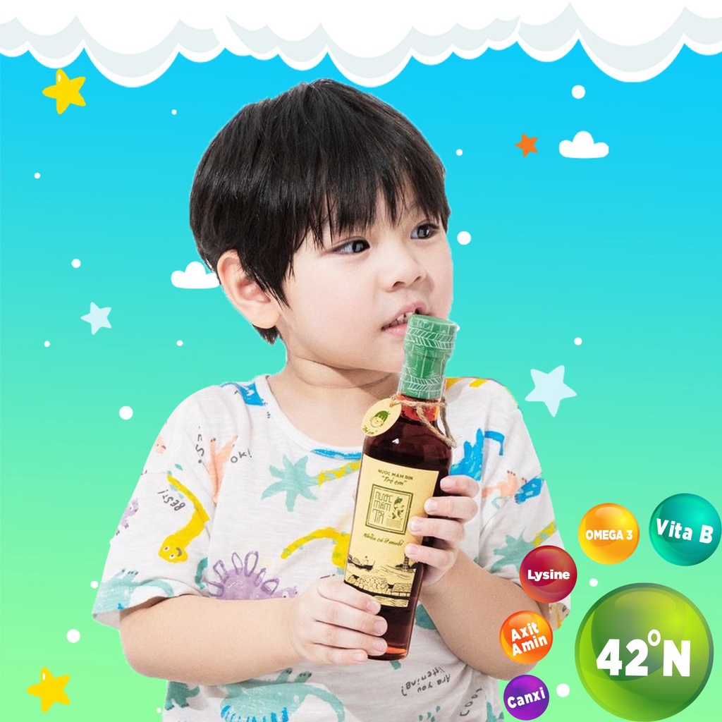 [ TRẺ EM TỪ 6 THÁNG ] Nước mắm Tĩn Trẻ Em Cho Bé Ăn Dặm độ đạm 42N lốc 10 chai thủy tinh mini 60ml/chai