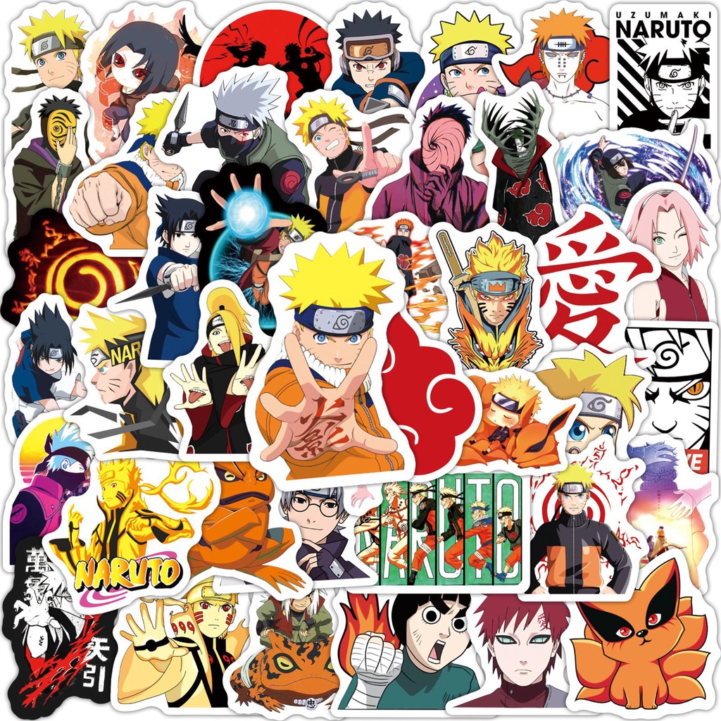 (Set 50 cái) Bộ Sticker Hoạt Hình Naruto, One piece, Dragon Ball Cựu Ngầu Dán Trang Trí Mũ Bảo Hiểm, Vali, Xe tay ga, Vá