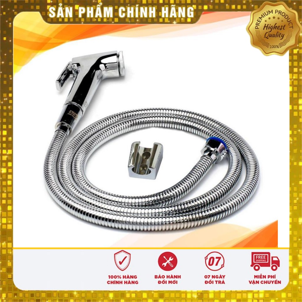 Vòi xịt vệ sinh cao cấp, kèm dây dẫn và đế cài JIKAS JK-9025 [ Dây xịt 2 đầu ốc đồng, Đầu xịt ti Đồng, cài mạ Crom]