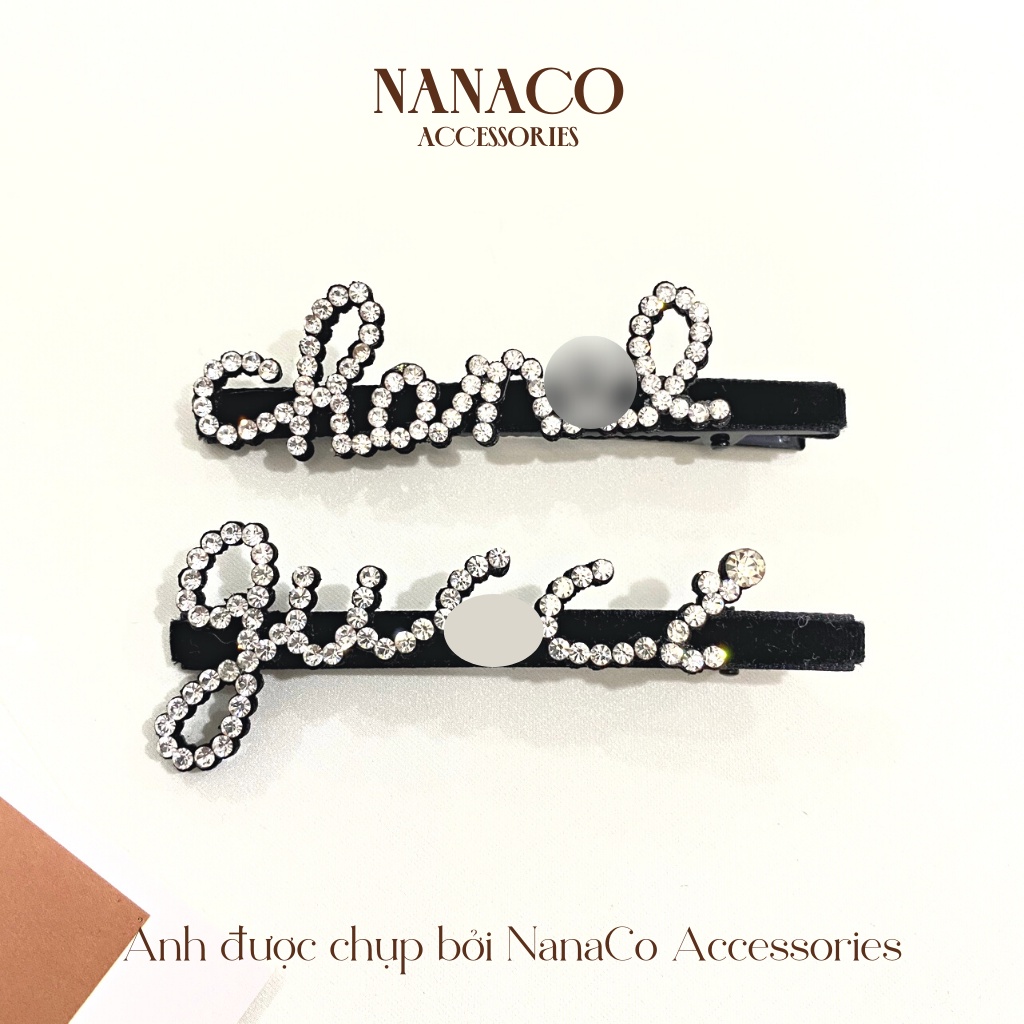 Kẹp tóc mái nữ đính đá họa tiết chữ Hàn Quốc đẹp, phụ kiện tóc hot trend NanaCo
