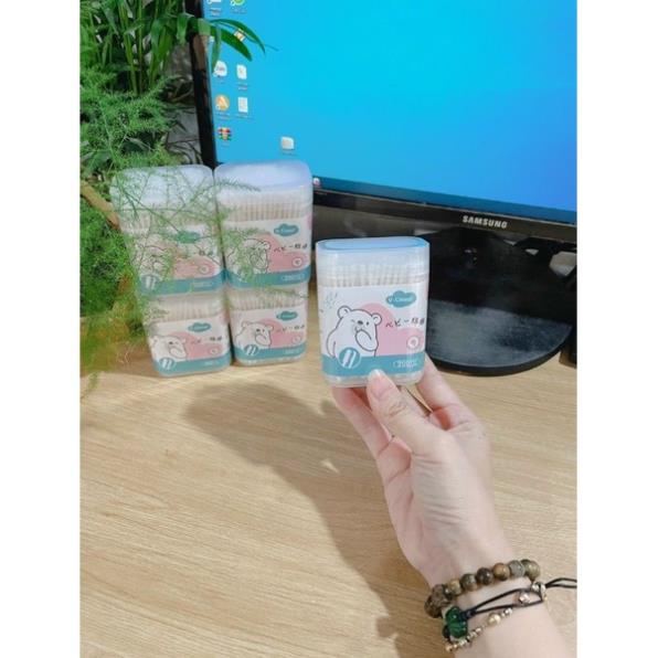 Tăm bông sơ sinh, bông ngoáy tai trẻ em Vcool kháng khuẩn . Hộp gấu xanh  xuất nhật