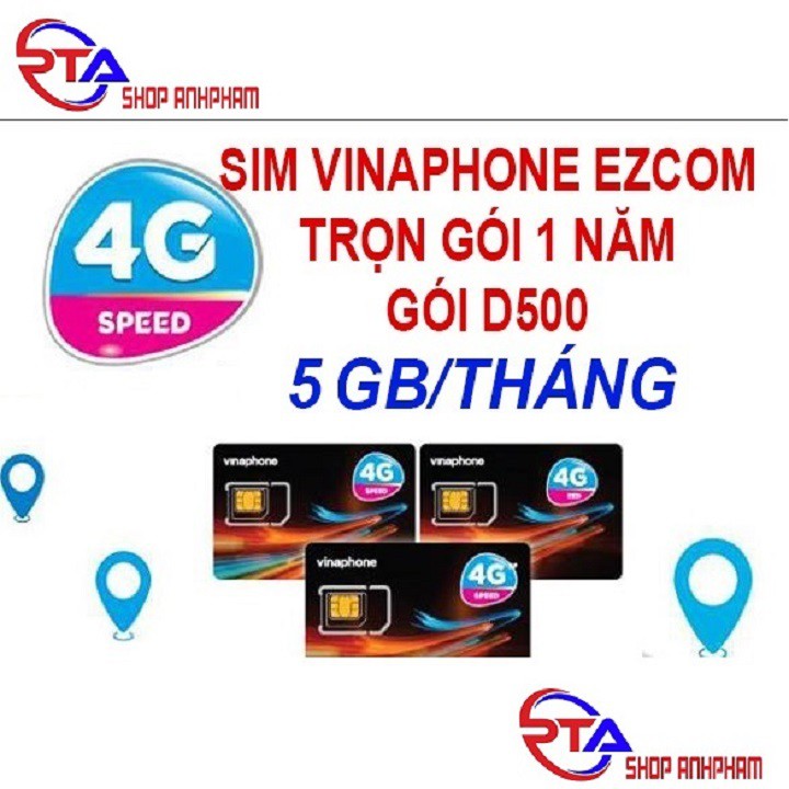 Sim Ezcom Vinaphone D500 trọn gói 1 năm (5 Gb tốc độ cao/tháng)