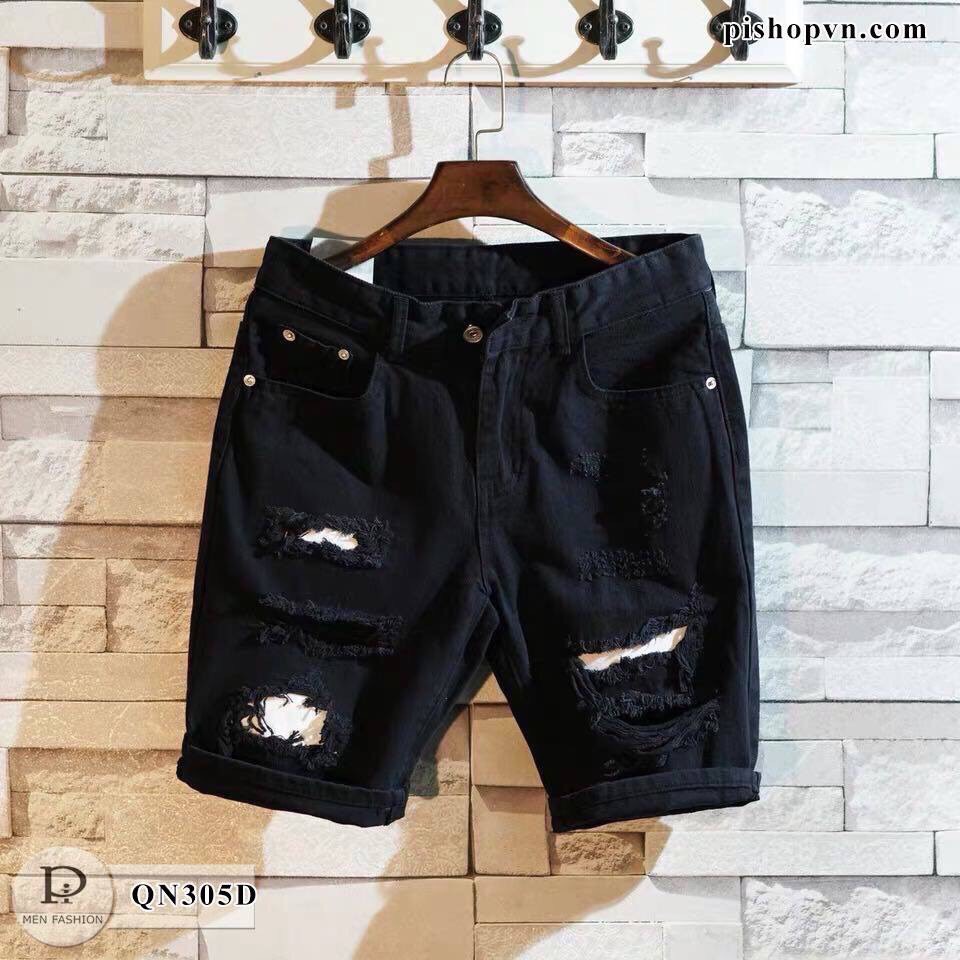 Hàng đẹp quần short jean nam cao cấp trắng đen rách vá chuẩn đẹp hàng tốt
