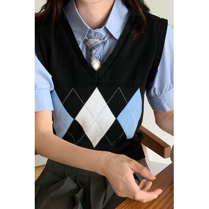 Áo Len Không Tay Cổ Chữ V Đính Kim Cương Phong Cách Retro Mỹ | BigBuy360 - bigbuy360.vn