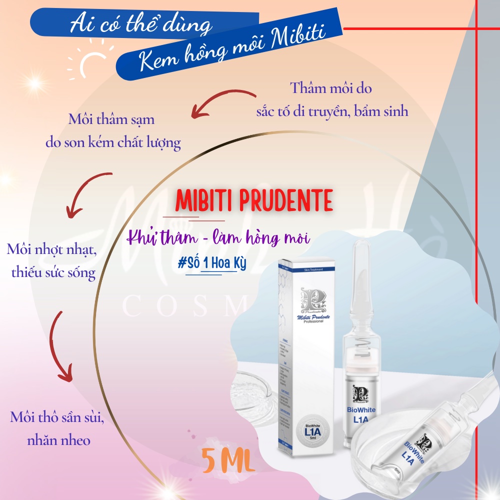 Kem khử thâm môi Mibiti Prudente Biowhite L1A 5ml mang lại sự tươi mới tự nhiên cho đôi môi