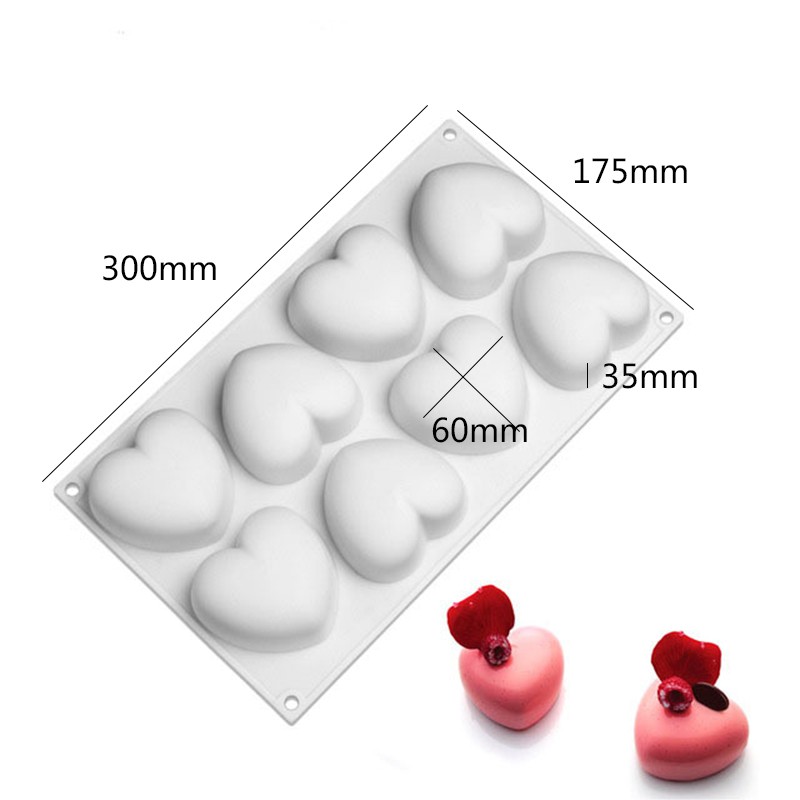 8 Khoang Khuôn Silicon Hình Trái Tim Pháp Mousse Bánh Khuôn Lễ Tình Nhân Món Tráng Miệng Thạch Khuôn Socola Handmade Xà Phòng Nến Khuôn Tự Làm Khuôn Nướng Bánh