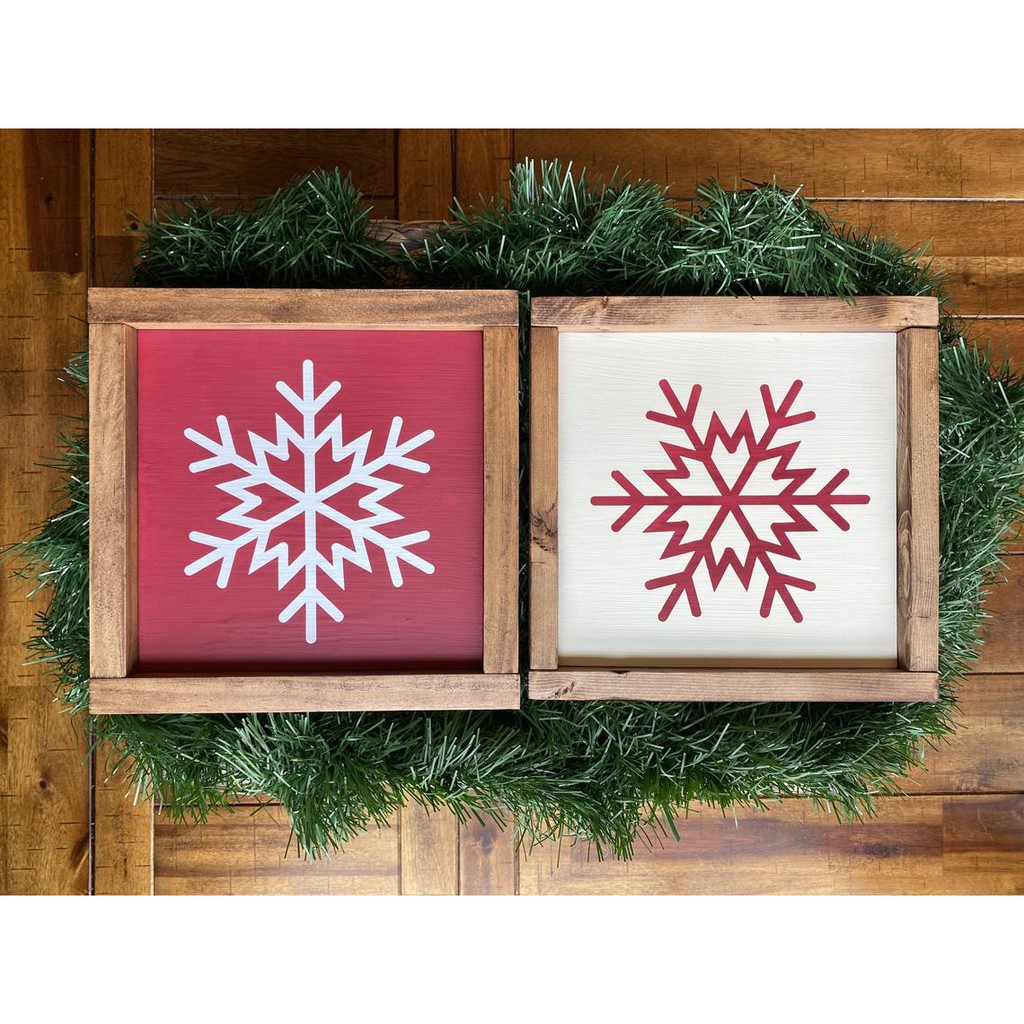 Tranh gỗ Handmade trang trí treo tường hình bông tuyết, decor Vinatge giáng sinh noel