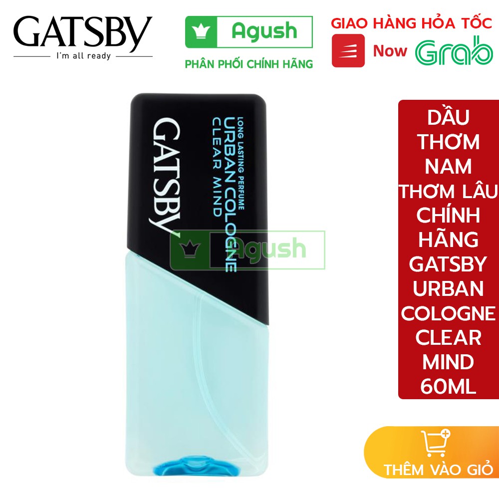 Dầu thơm nam thơm lâu chính hãng Gatsby Urban Cologne Clear Mind mini 60ml cho nam giới giá rẻ hương hoa quả mùi nhẹ