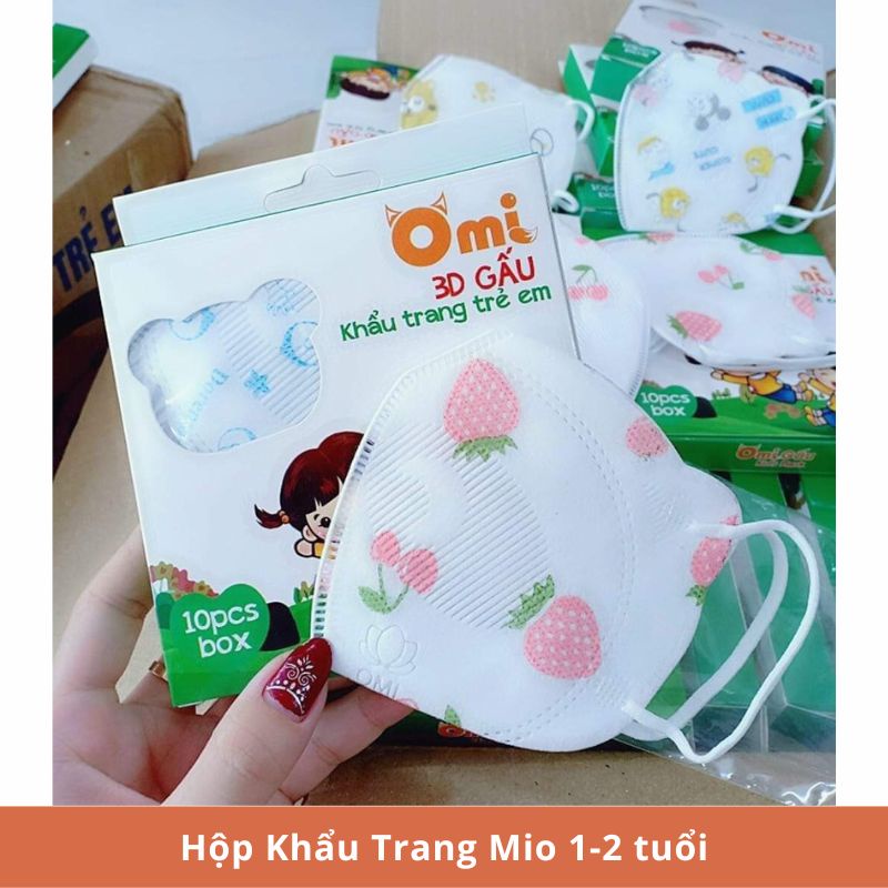 Hộp 10 khẩu trang y tế Ômi 3D tai Gấu cho bé
