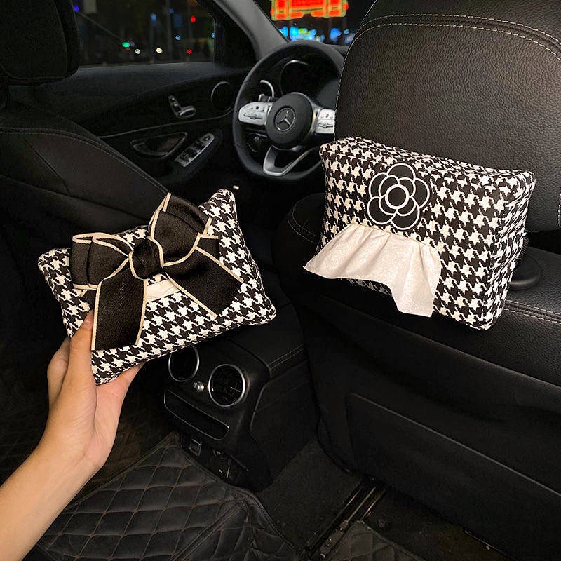 Houndstooth Car Tissue Box Creative Car Interior Car Special Internet Celebrity Hanging Fixed Paper Extraction Bag Car All Products Auto department store supplies