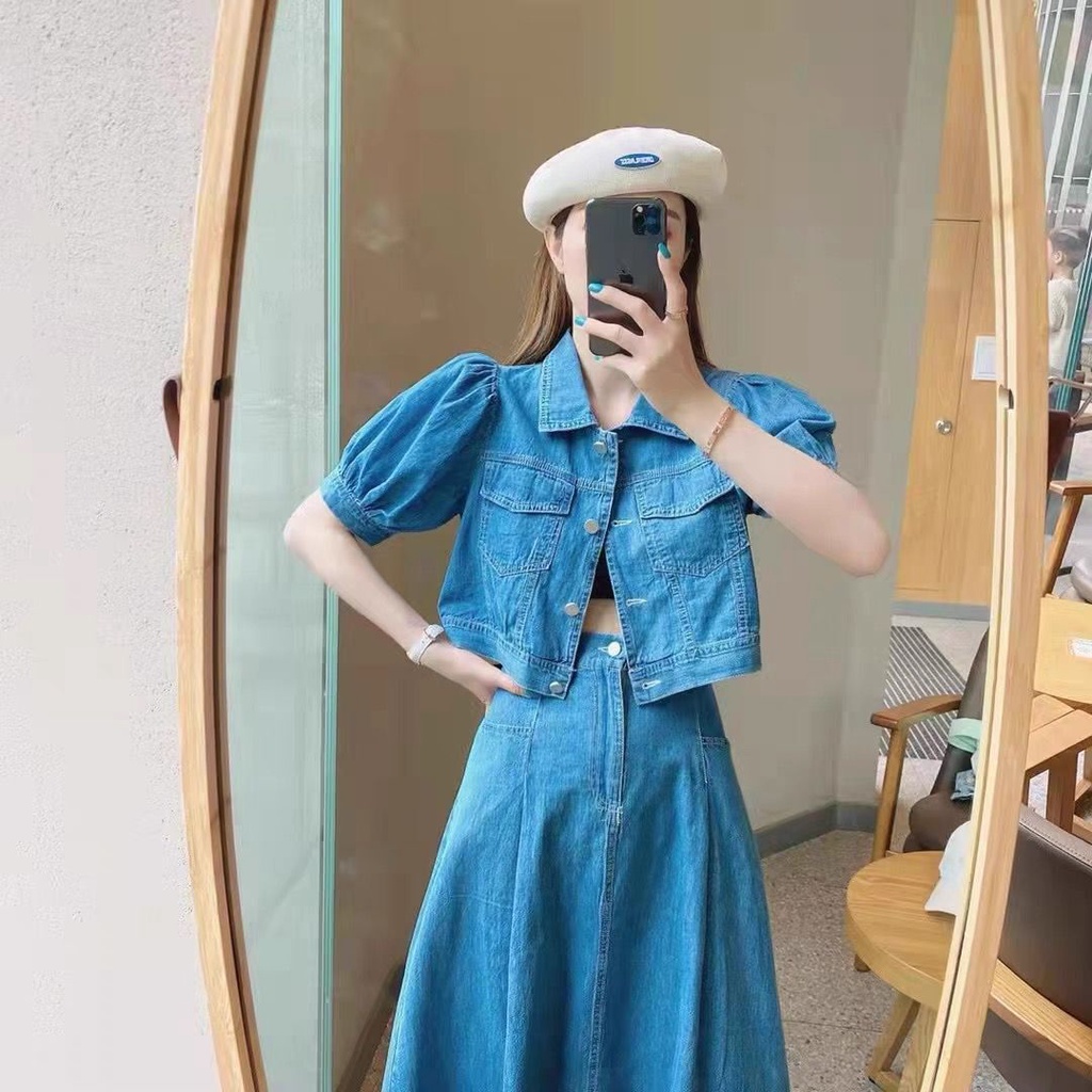 Set Áo Khoác Denim + Chân Váy Thiết Kế Mới Thời Trang Dành Cho Mùa Hè