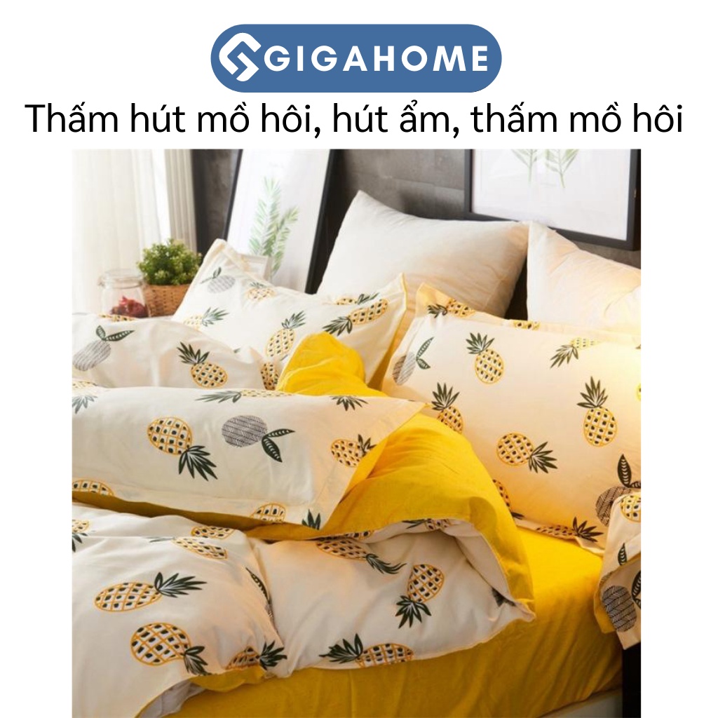 Bộ Chăn Ga Gối 4 Món Hoạt Tiết Vịt, Dứa GIGAHOME Chất Liêu Cotton Thấm Hút Tốt 8129