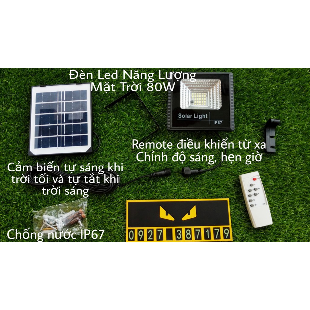 Đèn pha Led năng lượng mặt trời 80W - Cảm biến tự sáng khi trời tối - Chống nước IP67 - Remote điều khiển từ xa