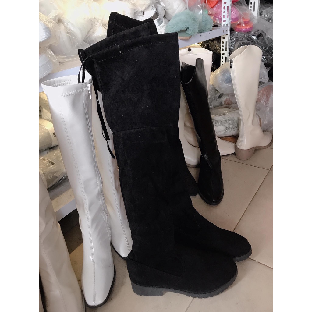 Bốt - Boots đùi thời trang Nỉ lót lông, gót cao 4,5cm