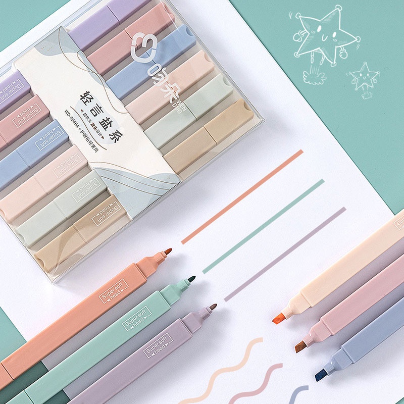 Bộ 6 Bút Đánh Dấu Hai Đầu Tiện Dụng Chất Lượng Cao