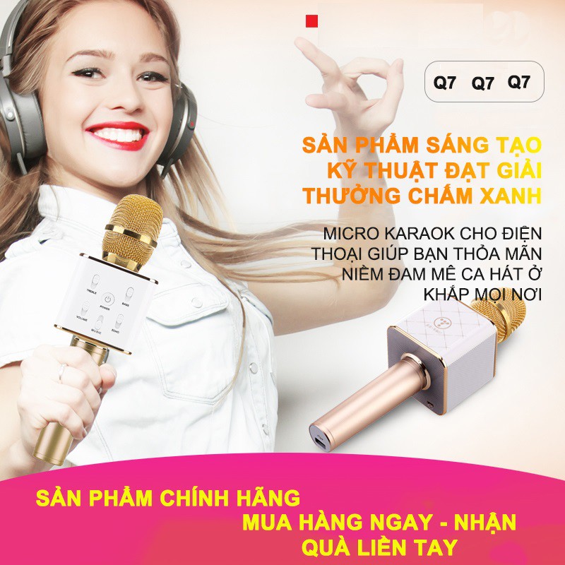 Micro karaoke tích hợp Loa Bluetooth Q7 Micro karaoke bluetooth (Vàng) - Đồ chơi giá sỉ