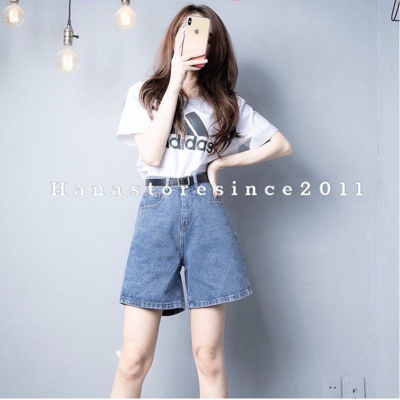 Quần shorts jean ống rộng nút thắt ulzzang / Quần đùi bò ngố big size ống rộng_HanaStore