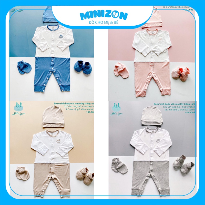 Body Dài Little Love Phối Trắng Size 0-3m, 3-6m Mẫu Mới Giá Rẻ | Minizon Kids