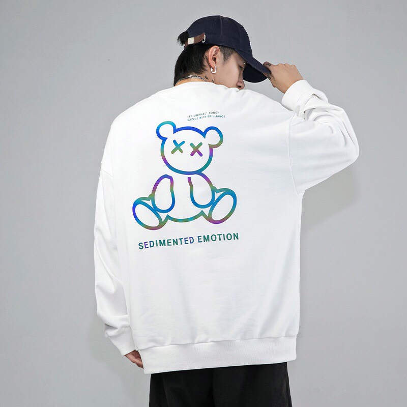 Áo Sweater Unisex nam nữ in hình Bear phản quang, Áo Sweater nỉ bông form rộng phong cách Hàn Quốc | BigBuy360 - bigbuy360.vn