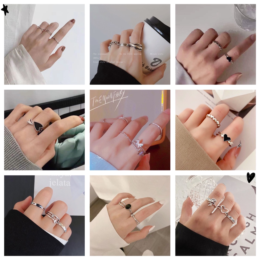 iF YOU Bộ Nhẫn Màu Bạc Hình Trái Tim/Bướm Đính Ngọc Trai Phong Cách Hàn Quốc Cổ Điển Thời Trang Cho Nữ