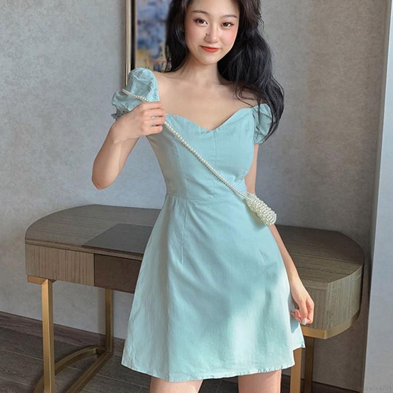 Đầm ôm Tay Phồng Cổ Vuông Nhấn Eo Thời Trang