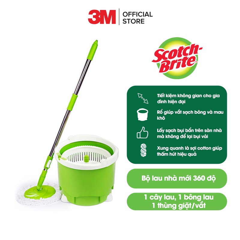 Bộ cây lau nhà 360 độ Scotch Brite 3M Đa năng, thông minh với lồng giặt và vắt tích hợp