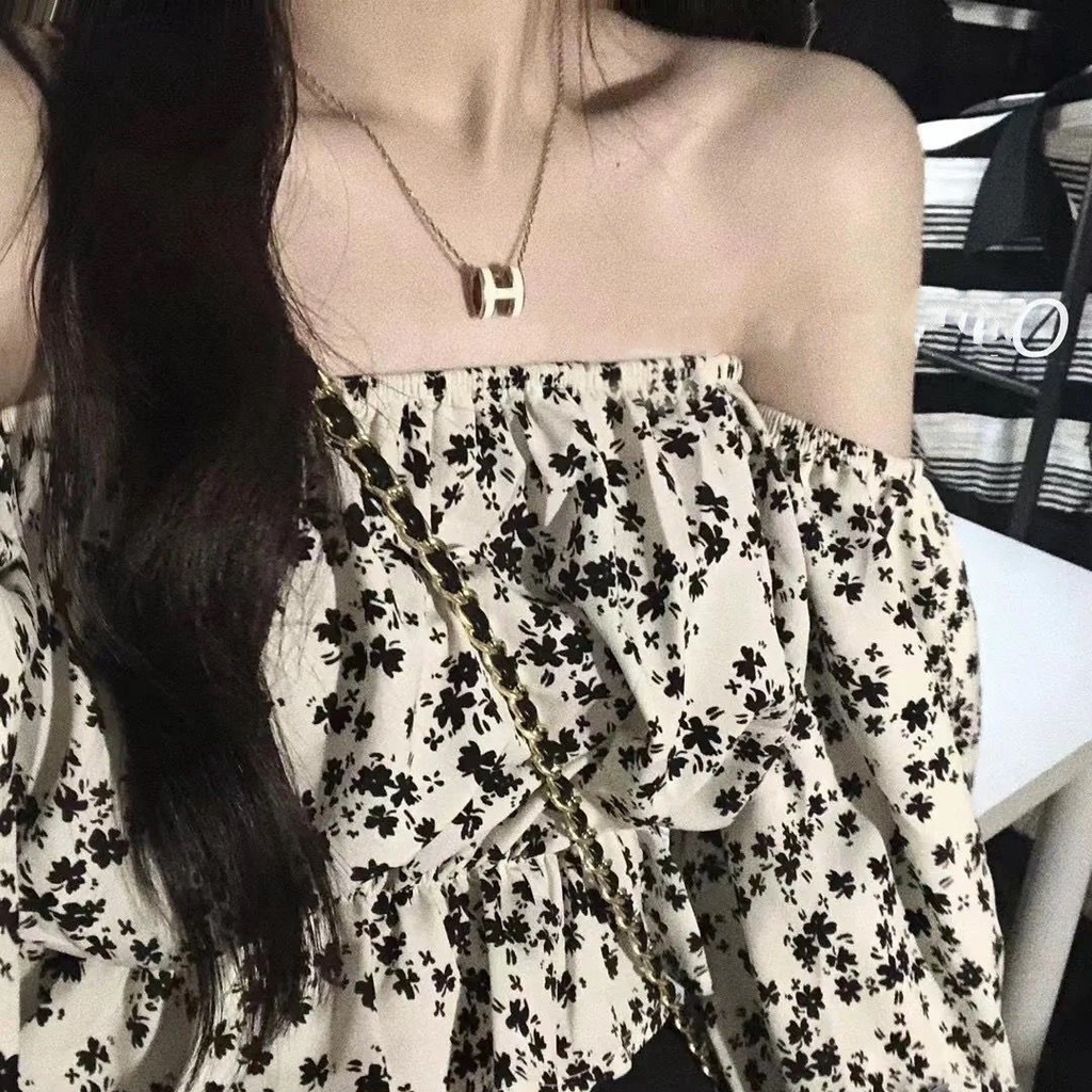 Áo Chiffon Trễ Vai Tay Phồng In Họa Tiết Hoa Thời Trang Mùa Hè Cho Nữ