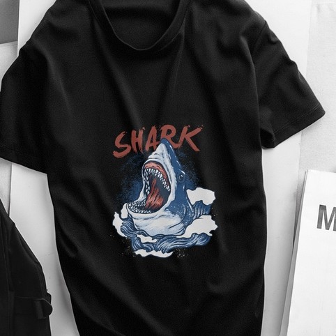Áo phông nam tay ngắn cổ tròn, áo thun ZOTA chất tici mềm mịn in 3D shark NZ01