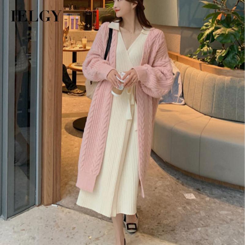 IELGY Áo Khoác cardigan Dệt Kim Họa Tiết Kim Cương Phong Cách retro Cho Nữ