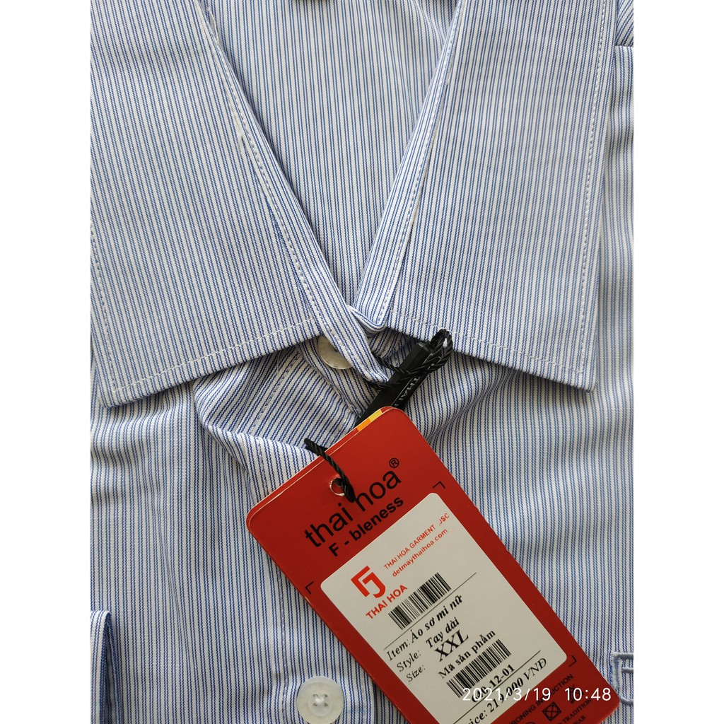 Áo Thái Hòa sọc xuôi màu xanh biển nhã nhặn 640