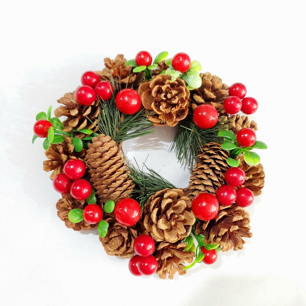 Chân nến quả thông giáng sinh trang trí noel (kèm nến điện tử)