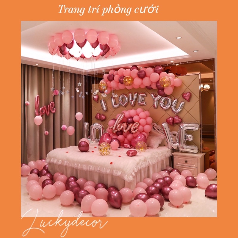 Set Bóng Bay Trang Trí Phòng Cưới PC009 Màu Bạc Hồng