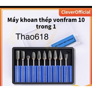 Bộ 10 mũi mài khắc làm lũa gỗ, kim loại bằng thép hợp kim vonfram