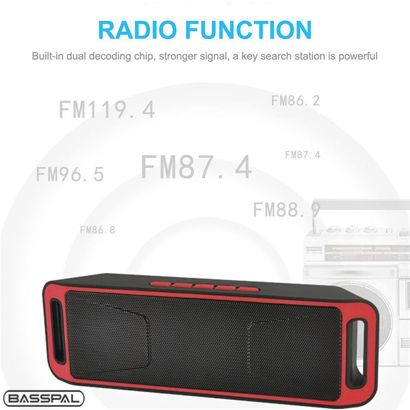 Loa Basspal SC208 không dây Bluetooth hỗ trợ nghe nhạc MP3 FM nhỏ gọn phù hợp sử dụng ngoài trời