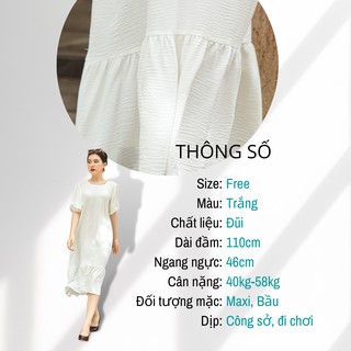 Đầm Maxi Tay Phồng The Maple Freesize Trắng