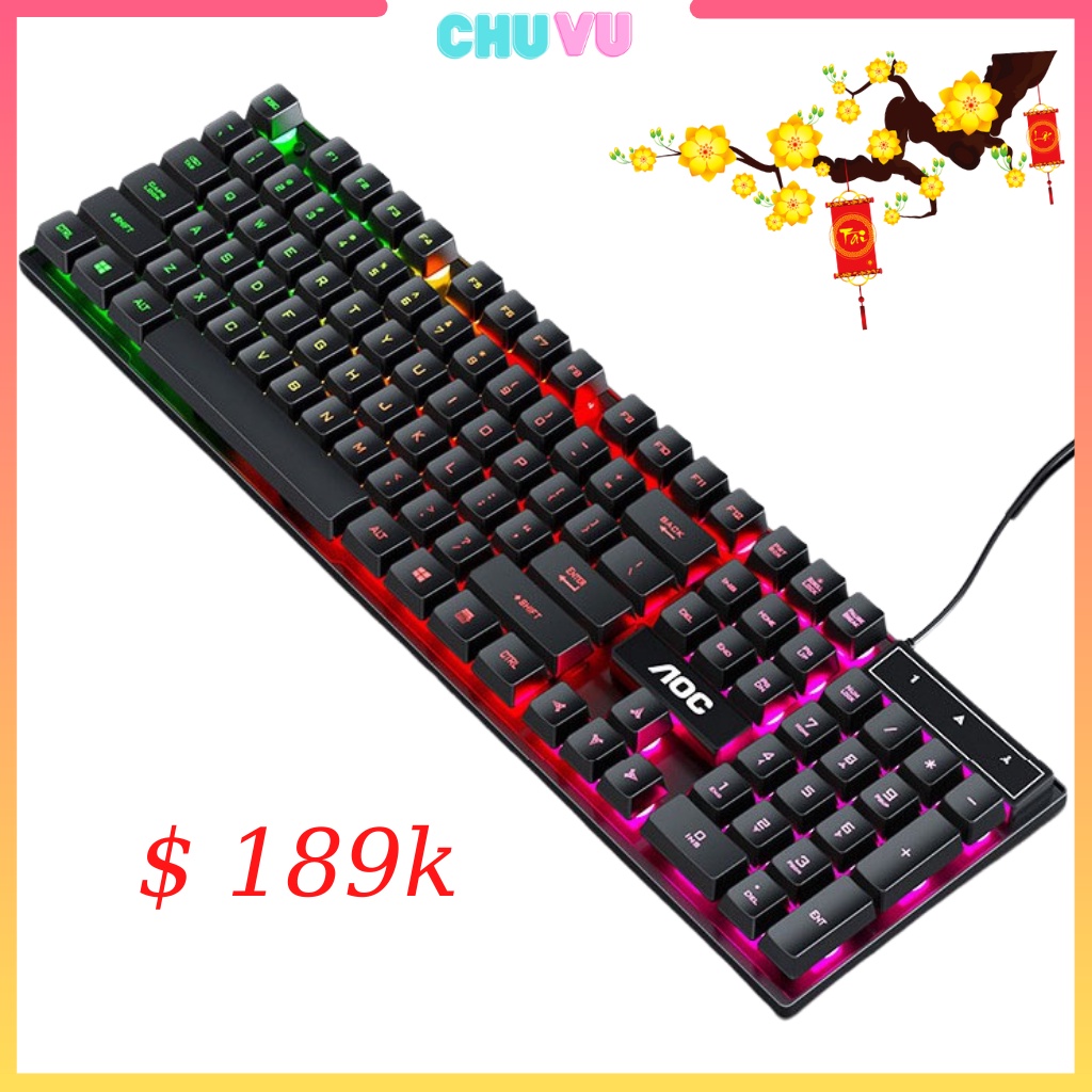 Bàn phím máy tính AOC KB121 gaming chuyên mọi tựa game đèn LED nhiều màu, Bàn phím cơ Bh 12 tháng