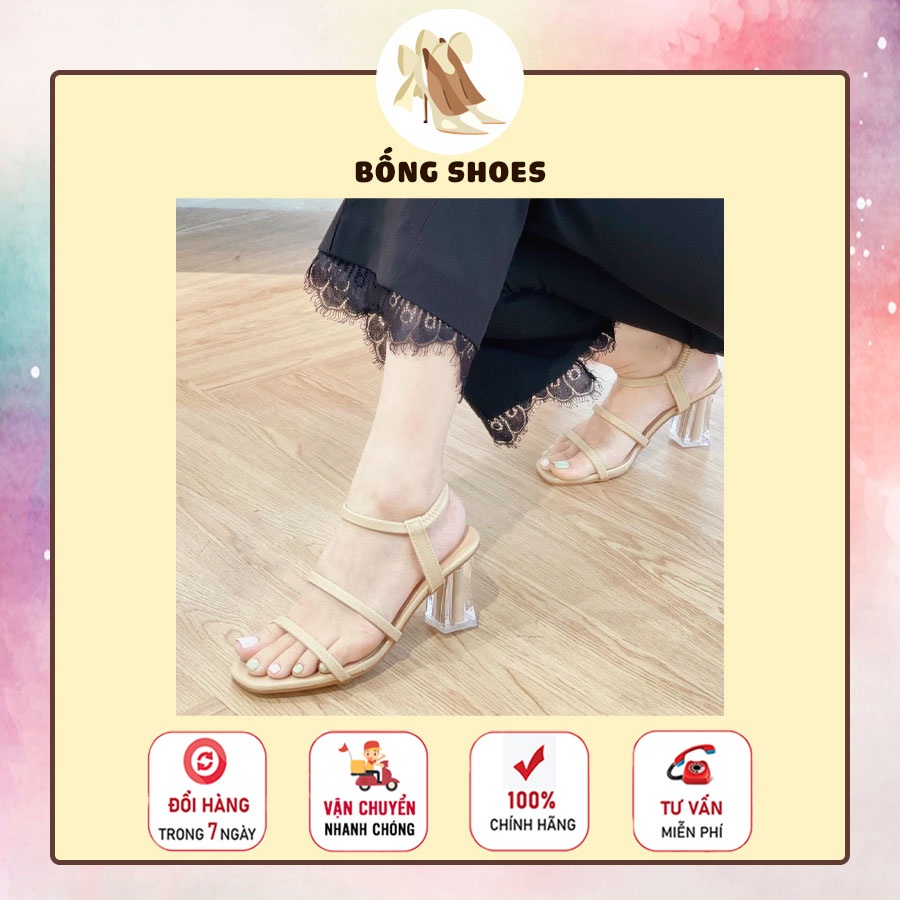 Guốc sandal quai tròn gót trụ pha lê cao 7cm. Quai chun co giãn không lo bị kích chân. - SA1035