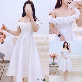 Đầm dự tiệc trễ vai tafta dáng xòe quyến rũ V1425 Hanfashion kèm ảnh thật