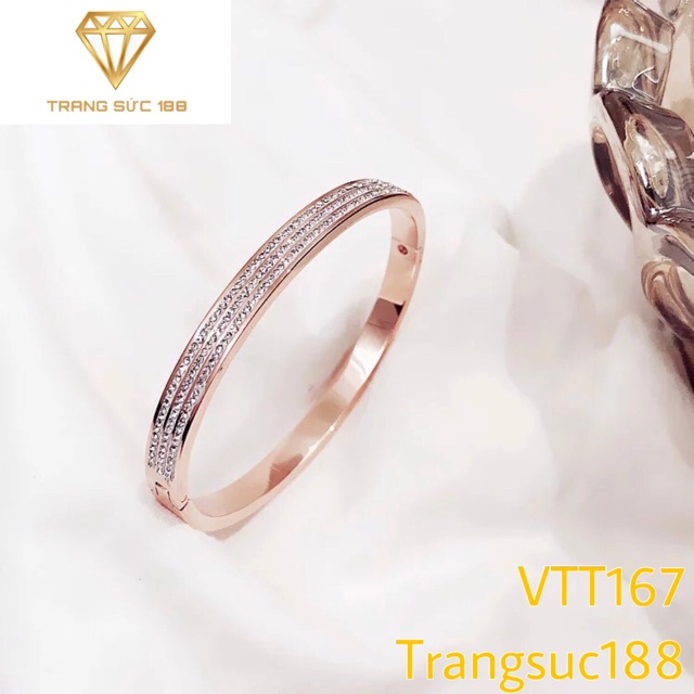 Vòng tay titan hột 3 hàng đá xinh VTT167