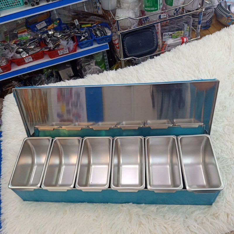Khay đựng topping inox cao cấp 6 ngăn