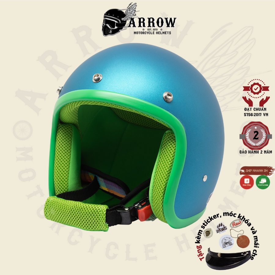 Mũ bảo hiểm 3/4 Raws arrow shop LB trơn giảm giá thời trang cute đi phượt