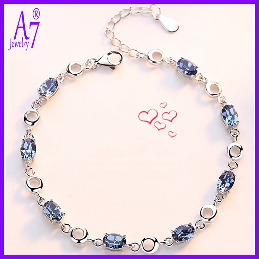 Vòng tay mạ bạc 925 đính đá topaz màu xanh dương thời trang cho nữ